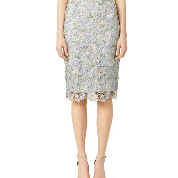 Marchesa Notte Ice Bell Bloom Sheath Crochet Overlay Dress Muted Blue 6 Small - Picture 16 of 16